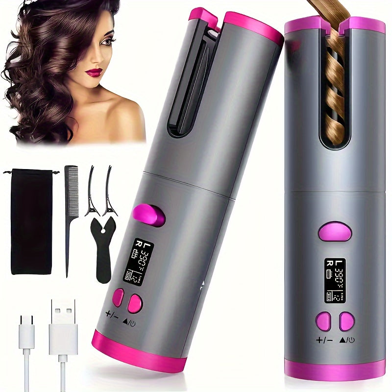5 Heat Settings Auto-Curler for Luscious Locks - Ceramic, Anti-Scald, Tangle-Free, Quick Charge USB Rechargeable Lithium Battery - Perfect for Styling, Special Occasions, and as an Elegant Gift with Luxurious Gift Box Included